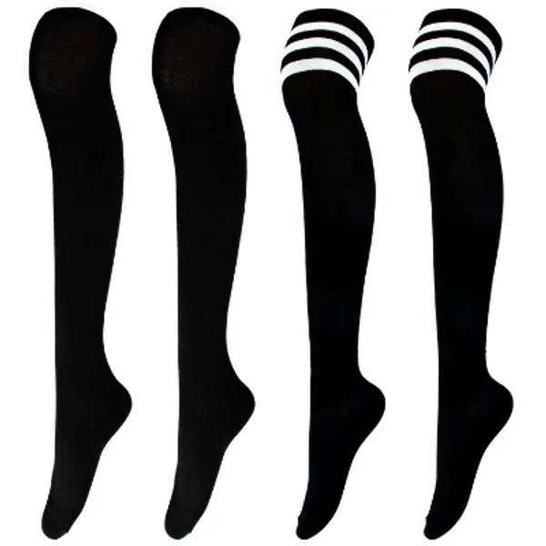 Aneco 4 Pairs Over Knee High Stripe Socks Halloween Cosplay Costume Striped Costume Accessories Striped Knee High Socks for Adult Woman …