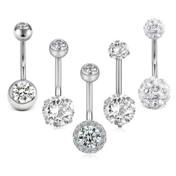 Crdifu Pack of 5 Stainless Steel Belly Button Ring Set 14 Gauge 10mm Barbell Navel Bars Piercing Jewellery