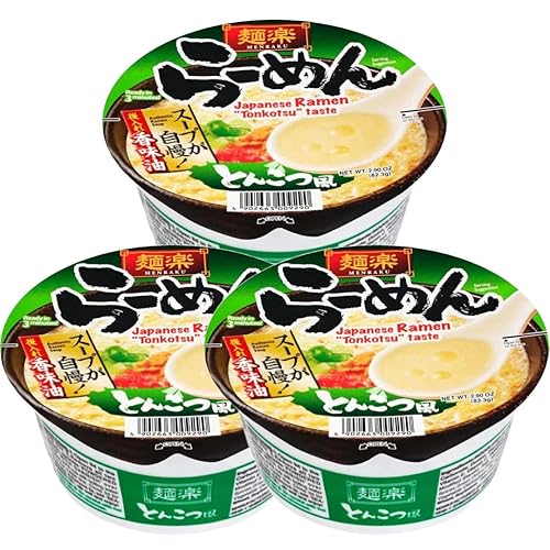 HIKARI Japan Menraku Tonkotsu Pork Bone Broth Ramen Bowl Noodles 82.3g (Pack of 3)