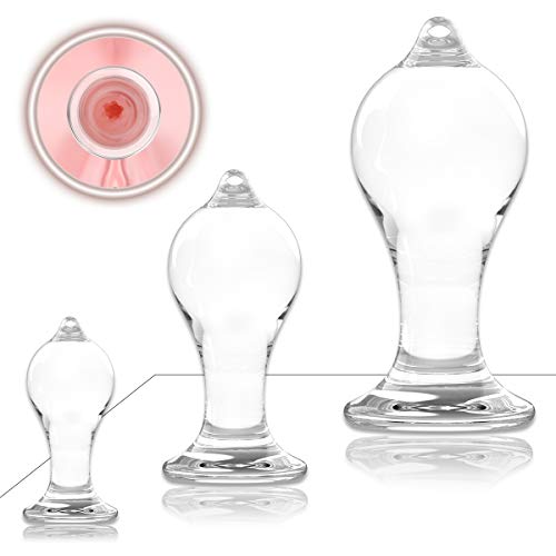 Butt Plug Training Set with See-Through Base, 3 Sizes Transparent Crystal Acrylic Anal Plugs Trainer Kit with Round Tip Tapered Shaft Clear Sex Toys for Beginners Advanced Users