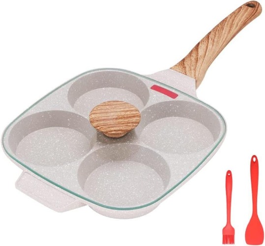 Egg Pan,Egg Frying Pan with Lid Nonstick 4 Cups Pancake Pan Fried Egg Pan for Breakfast, Gas Stove & Induction Compatible (White) - White