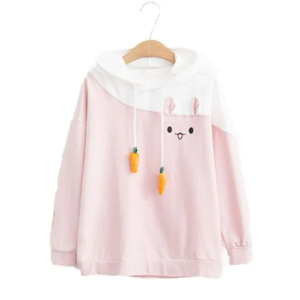 Packitcute Bunny Cute Hoodies, Fashion Print Soft Patchwork Hooded Pullover Hoodie Women