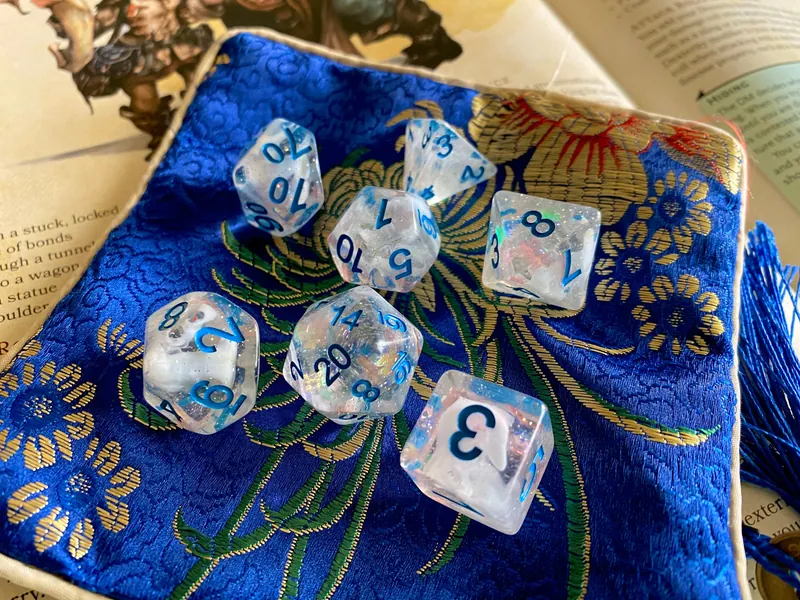 Indigo FROST DnD dice set for Dungeons and Dragons TTrpg, Polyhedral Dice Set for d20 Tabletop Role Playing Games