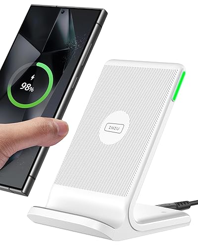 INIU Wireless Charger, [White, 15W] Fast Wireless Charging Stand Qi Certified for iPhone 16 15 14 13 12 11 Pro Max Samsung S23 S22 Google Pixel etc - 1 Pack - White