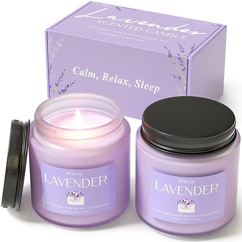 BOYUJK Lavender Candles Gifts for Women, Lavender Candles Gift Set for Anxiety, Scented Candles Relieves Stress, Relaxation Gifts for Men and Women (Purple, 240g) - Lavender Candle