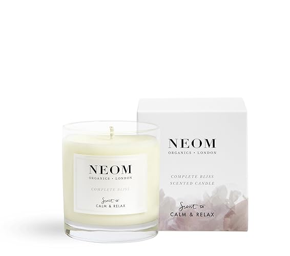 NEOM- Complete Bliss Scented Candle, 1 Wick | Blush Rose, Lime & Black Pepper | Essential Oil Aromatherapy Candle | Scent to De-Stress,White,185 g (Pack of 1),1101172 - Complete Bliss - 185 g (Pack of 1)