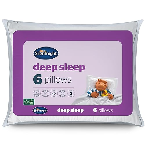 Silentnight Deep Sleep Pillow Pack of 6 - Soft Hotel Bed Pillows 6 Pack - Machine Washable Hollowfibre Sleep Easy Pillows,White - Medium Support - Pack of 6