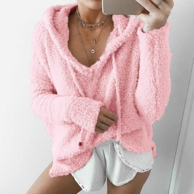 Oversized Fuzzy Hoodie - Pink / L