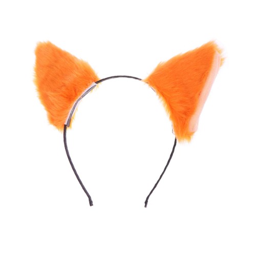 Lurrose Cat Fox Long Fur Ears Headband Cosplay Party Costume Hairbands Cut Plush Hair Hoop Headdress for Women Girls Orange - Orange