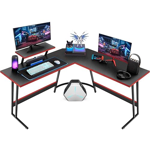 Homall L Shaped Gaming Desk Computer Corner Desk PC Gaming Desk Table with Large Monitor Riser Stand for Home Office Sturdy Writing Workstation (Black, 51 Inch) - Black - 51 Inch