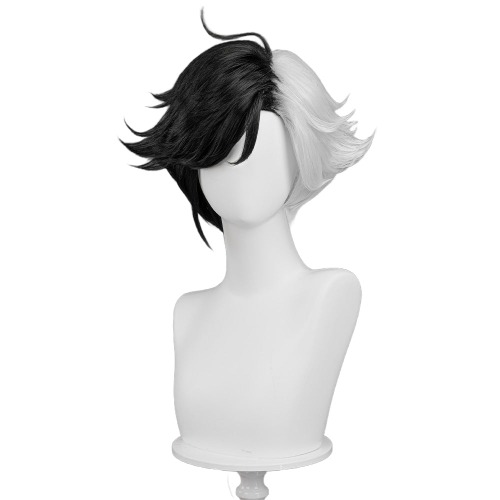 Dokidoki Game Cosplay Woman Wig Short Black White Wig | Wig Only-Order Processing Time Refer to Description Page