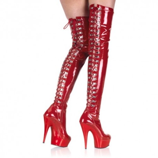 Botas Altas Plataformas Pleaser DELIGHT-3063 Rojo barniz - PoleDanceShopping.com