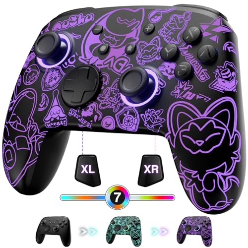 FUNLAB Firefly™ [Luminous Pattern] Switch Controller, Switch Pro Controller Wireless Compatible with Nintendo Switch/OLED/Lite, Bluetooth Remote Gamepad with 7 LED Colors/Paddle/Turbo/Motion Control