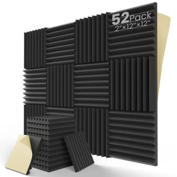 LEIYER Upgrade 12 pack Acoustic Panels With Self-Adhesive, 1" X 12" X 12" Quick-Recovery Sound Proof Foam Panels, Acoustic Foam Wedges High Density (12pcs,Gray)