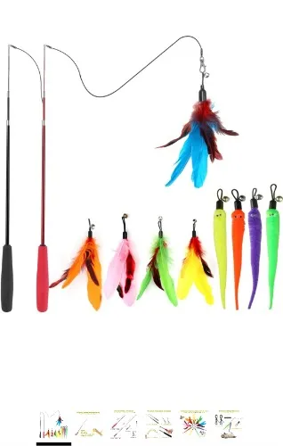 Amazon.com : MeoHui Cat Toys, 2PCS Retractable Cat Wand Toy and 9PCS Cat Feather Toys Cat Teaser Toy Refills, Interactive Cat Toy Wand Kitten Toys for Indoor Cats to Play Chase Exercise : Pet Supplies