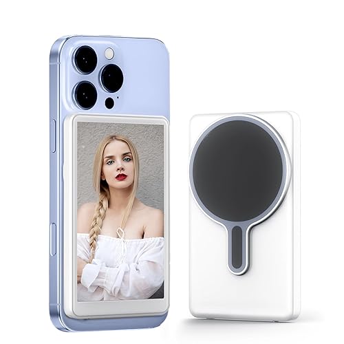 Phone Vlog Selfie Monitor Screen, Magnetic Mount, 1080P Wireless Recording, Using Phone Rear Camera for Selfie Vlog, Live Streaming, TikTok, Compatible with iPhone/Android (1#) - White