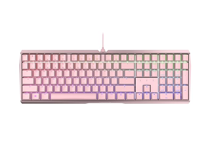 Cherry MX 3.0 S Wired Mechanical Gaming Keyboard. Aluminum Housing Built for Gamers w/MX Silent Red Switches. RGB Backlit Color Display Over 16m Colors. Pink - Pink w/MX Silent Red