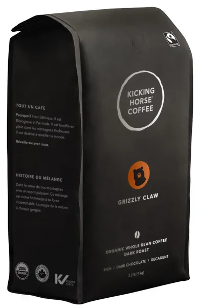 Kicking Horse Coffee, Grizzly Claw, Dark Roast, Whole Bean, 1 kg - Certified Organic, Fairtrade -  1 kg (Pack of 1)