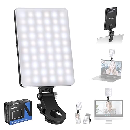 NEEWER Basic Selfie Light with Front & Back Phone Clip, 60 LED 2000mAh Rechargeable CRI 95+, 3 Light Modes, Portable Clip on Light for Phone/Tablet/Laptop, Zoom Call TikTok Video Fill Light - NL-60AI - NL-60AI