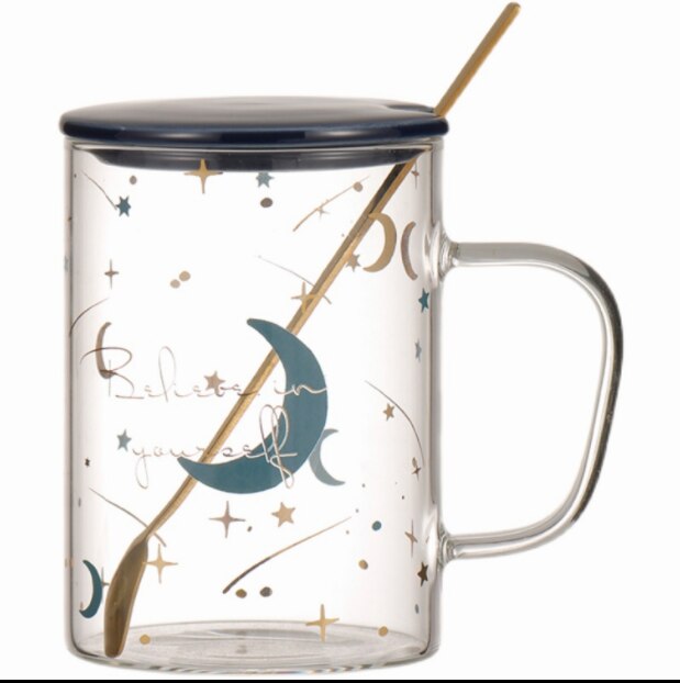 Transparent Glass Coffee Cup - C-Send a spoon-480ML / 401-500ml