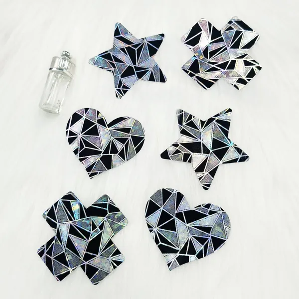 Black Reflective Geometric Nipple Covers