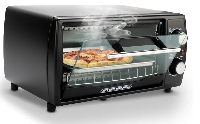 Ecosa Mini-oven, 1000 W, 10 liter, met bakplaat en grillrooster, pizzaoven 90 °-230 °C, timer 60 minuten, opklapbare kruimelplaat, minioven, kleine oven