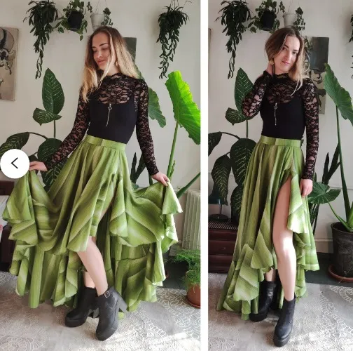 PDF-rokpatroon naaien met videotutorial, patroon voor brede avondrokken voor beginners. Rok met ruches en split, maat XS-5XL