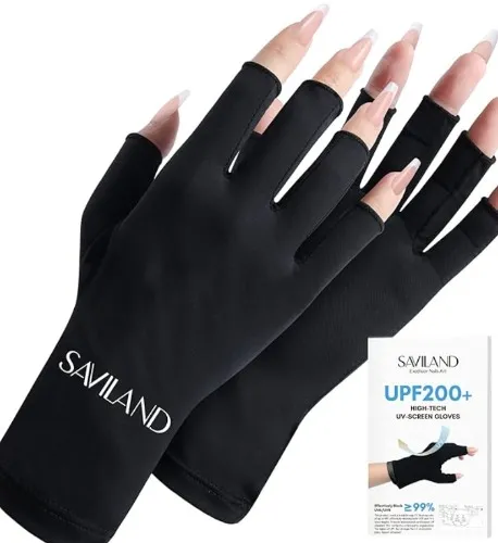 Saviland High-tech UV-beschermende handschoenen UPF 200+ voor gelnagels, manicure-handschoenen, UVA- en UVB 999+, beschermt de handen tegen schade door uv-lampen (zwart)
