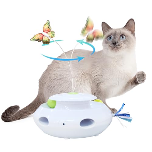 ALL FOR PAWS 3 in 1 Interactive Cat Butterfly Flutter Toy with Rolling Balls, Random Feather Toy Automatic Kitten Spinner Toys for Indoor Cats - 3 in 1