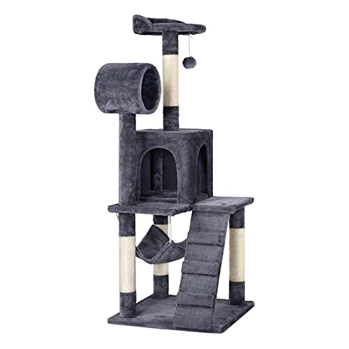 Yaheetech Cat Tree Tower Kitten Condo Scratching Post with Hammock Tunnel 51in - Dark Gray