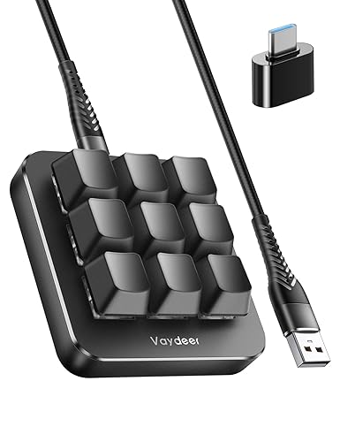 Vaydeer One-Handed Mechanical Keyboard Support NKRO, Hotkeys, One-Click Start,9 Fully Programmable Keys with Floating Window and Macro Multifunctional Keypad for iOS,Windows, Gift Idea for Him/Her