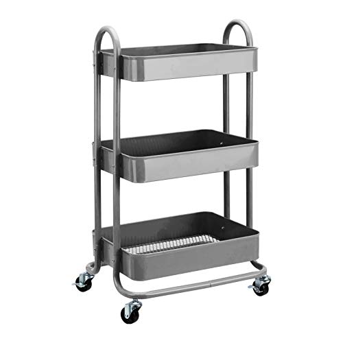 Amazon Basics Chariot de rangement à 3 niveaux pour la cuisine ou la buanderie avec roulettes - Gris anthracite - Gris Anthracite