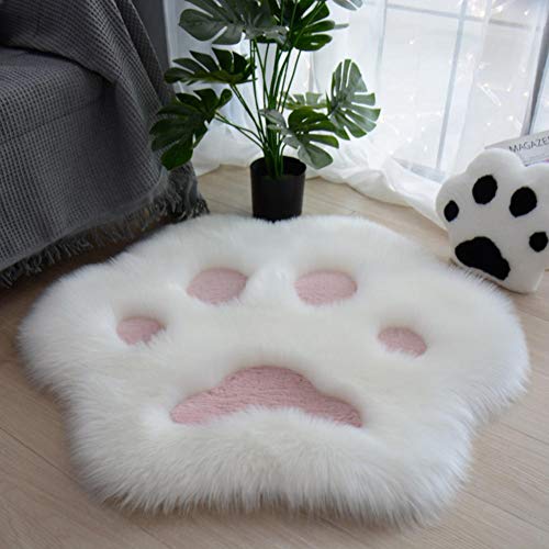 KLSAMNM Tapis en peluche douce avec motif de patte de chat pour la maison, le canapé, la table basse, la chambre à coucher, la table de chevet, tapis décoratif - Blanc/Rose