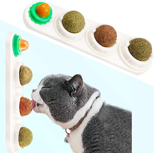 STARROAD-TIM Catnip Balls Catnip Toy for Cats Rotatable Edible Balls Natural Healthy Self-Adhesive Catnip Edible Balls (Blanc) - Blanc