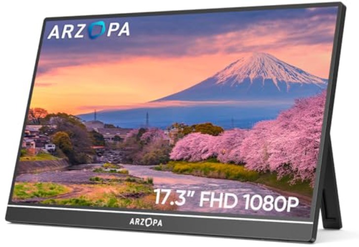 ARZOPA 17.3" Portable Monitor, 1080P FHD 103% sRGB IPS Gaming Monitor Laptop Monitor with Built-in Kickstand HDMI USB C External Screen for PC Mac Phone Xbox PS5 - A1M - 17.3