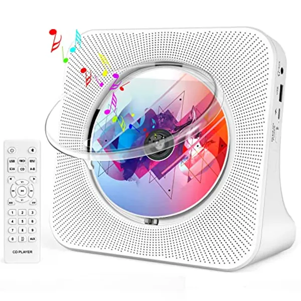 Desktop CD Player with Speakers, ROADOM Home Bluetooth CD Player with Hi-Fi Stereo Sound,Remote Control,Supports CD/Bluetooth/FM Radio/U Disk/AUX/Timer/Repeat