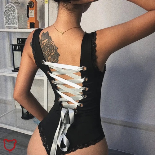 Lace-Up Cursed Bodysuit - Black / S