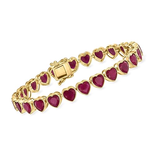Ross-Simons 18.00 ct. t.w. Ruby Heart Tennis Bracelet in 18kt Gold Over Sterling - 7.0 Inches