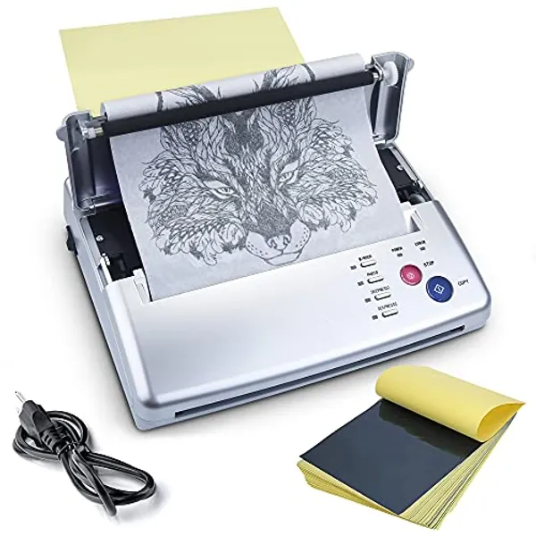 Sacnahe Tattoo Transfer Stencil Machine Copier Printer Thermal Tattoo Kit Copier Printer With 20pcs Tattoo Stencil Transfer Paper, Silver