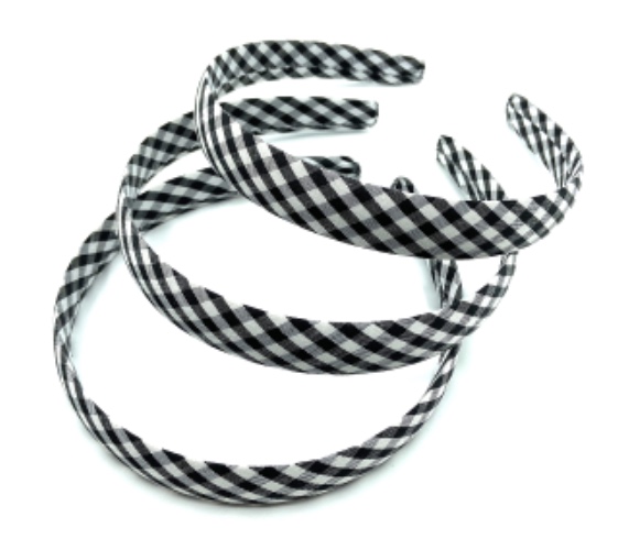 Pack of 3 Gingham Alicebands Headbands, Girls School Hair Accessories, Plain Gingham Headbands (Black)