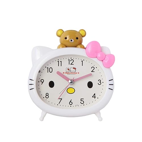 ASTERO Cat Appearance Kawaii Alarm Clock，Cartoon Cat Clock, Bedside Sweeping, Silent, Student, Boy, Girl, Beep, Beep, Clocks for Kids (White) - White