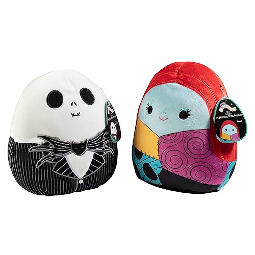 Squishmallows 8" Jack and Sally - Nightmare Before Christmas Official Kellytoy Halloween - Cute and Soft Plush Stuffed Animals -Set of 2 - Great Gift for Kids - Ages 2+