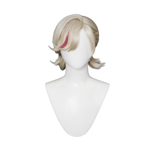 DokiDoki Game Genshin Impact Cosplay Fontaine Lyney Wig Short Silver Red Highlight | Ver 2.(Lighter)-PRESALE