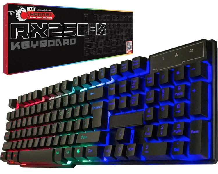 Gaming Keyboard RGB USB Wired Rainbow Keyboards Designed for PC Gamers, PS4, PS5, Laptop, Xbox, Nintendo Switch, Orzly - RX-250 Hornet Edition (Black) Brand: Orzly - BLACK