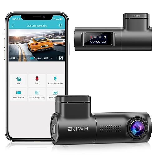 OMBAR Dash Cam 2K Built-in WiFi, Dash Camera for Cars with 0.96" LCD Display, Car Camera with 64G SD Card, Night Vision, Loop Recording, G-Sensor, 24 Hours Parking Monitor, APP, 150°Wide Angle