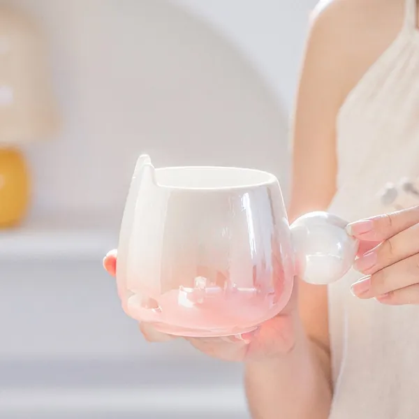 Comptine Ceramic Gradual Color Bunny Mug for Girl Cute Rabbit Cup 430 ml