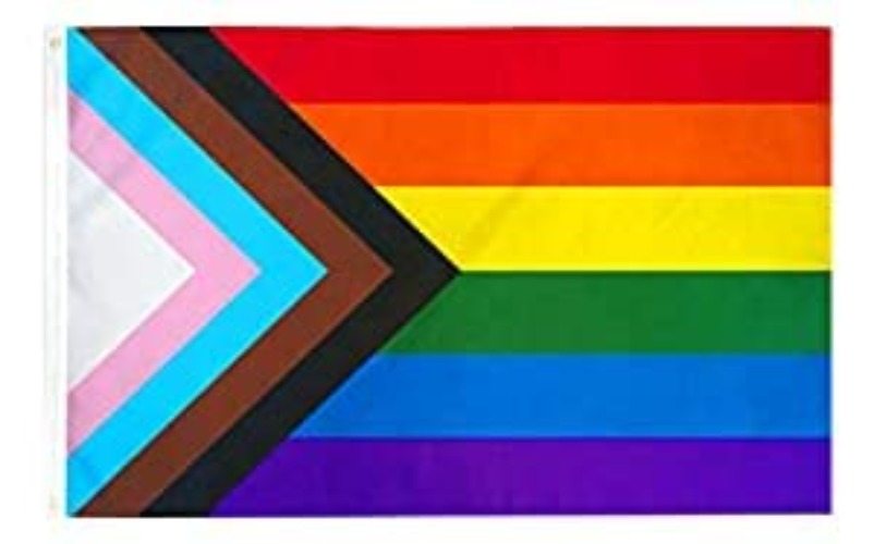 Progress Pride Rainbow Flag,3 x 5 Foot Progressive Pride Flag 100 D Polyester Outdoor Flag ,Bright and Vivid Colors Bisexual Trans LGTBQ Community Gay Pride Banner,UV Fade with Brass Grommets
