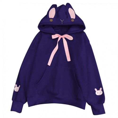 Cute Bunny Hoodies with Ears for Women Teen Girls Pullover Crewneck Rabbit Long Sleeve Hooded Sweatshirt with Pockets Jacket