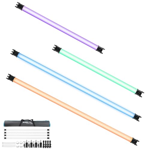 NANLITE PavoTube II RGBWW LED Light Tube, Color RGBWW LED Pixel Tube Photography Handheld LED Video Lighting Wand with AC Chargers, Mounts, and Case Battery Powered(PavoTube II 15C 4 Light Kit) - PavoTube II 15C 4Kit