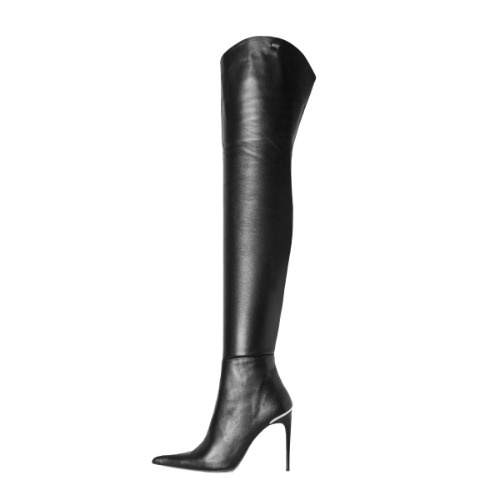 Stiletto thigh highs extra pointed (model 560) leather black | 39 / Standard